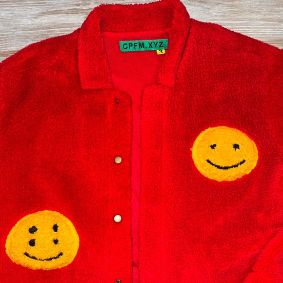 CPFM Red Fleece Jacket with Smiley Patches - Picture 2 of 5